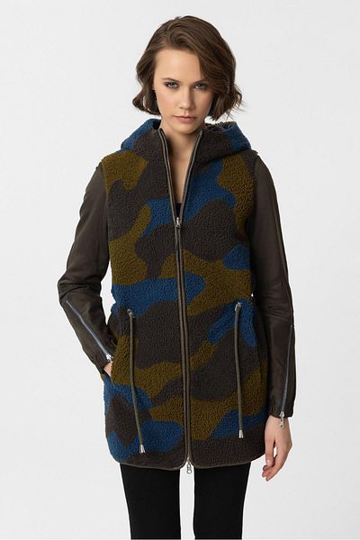 Deriderim Khaki Berry Isolin Fur Double Sided Zippered Women's Fabric Coat
