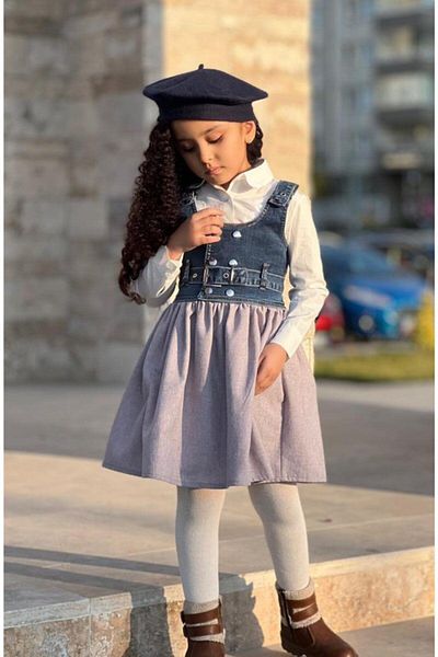 Hilal Akıncı Kids Κοριτσίστικο φόρεμα με τζιν γιλέκο Gilet Salopet