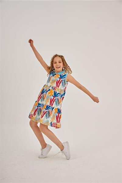 Hilal Akıncı Kids Kız Çocuk Çiçek Desenli Yakalı Elbise