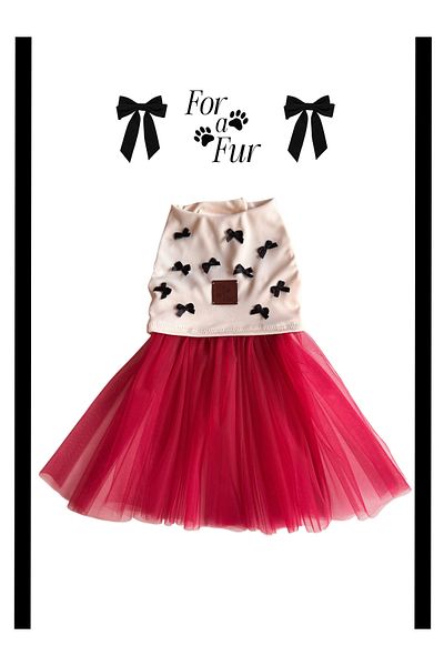 For a Fur Cat & Dog Tutu Dress Fuchsia Cream Color Bow Detailed Cat Dog Dress
