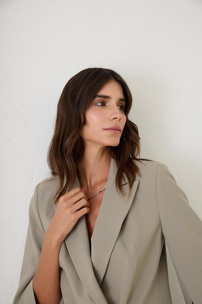 Setre Olive Asymmetrical Collar Single Button Detailed Jacket