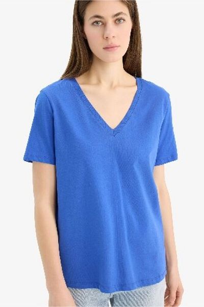 DeFacto Regular Fit V-Neck Basic Plain Combed Cotton Short Sleeve T-Shirt W9578Az25Sp