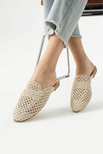 AlbiShoes Γυναικείες καλοκαιρινές ελαφριές άνετες παντόφλες κλειστές μπροστινές ψάθινες πλεκτές παντόφλες καθημερινές παντόφλες