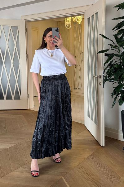 Tuba Butik Pleated Satin Long Skirt