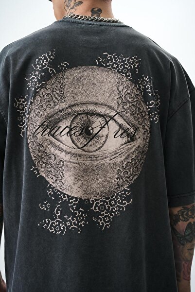 Respire Ανδρικό μπλουζάκι με στάμπα ματιών που πλένεται μαύρο