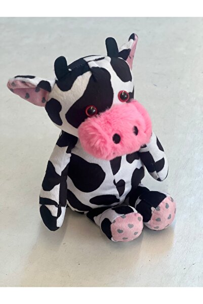 Genel Markalar Çocuk Sevimli Uykulu İnek Siyah Beyaz Peluş Oyuncak 30 cm