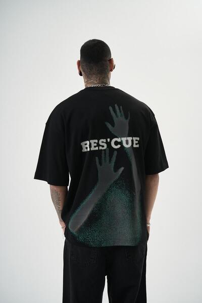 Respire Ανδρικό μπλουζάκι Res'cue με στάμπα Oversize Μαύρο