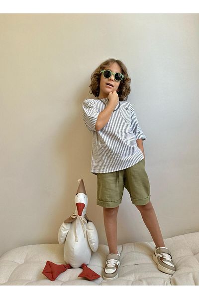 YİGİT BUTİK بدلة شورت للأولاد من Yigit Boutique من نسيج القطني القطني بياقة الماندرين