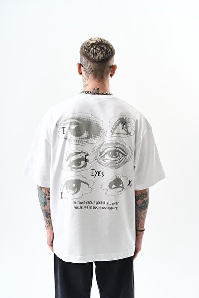 Respire Ανδρικό μπλουζάκι με στάμπα με μάτια, λευκό