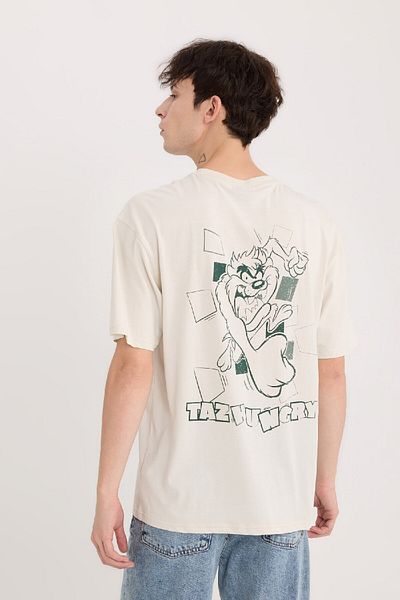 DeFacto 100% βαμβάκι Looney Tunes Boxy Fit Crew λαιμόκοψη με στάμπα κοντομάνικο μπλουζάκι E1871ax25sp
