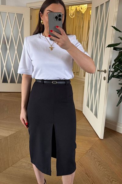 Tuba Butik Front Slit Midi Skirt