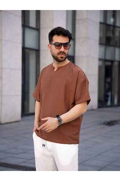 Gameyal Ανδρικό λινό μπλουζάκι άνετη εφαρμογή