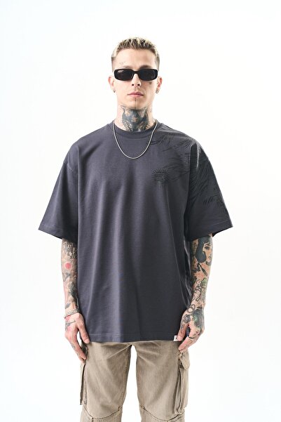 Respire Men's Hand Printed Oversize T-Shirt Smoked