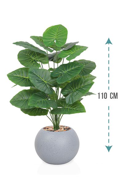 Generic Artificial Heart Leaf Seedling (Alocasia 24 Branches) in a Round Plastic Pot
