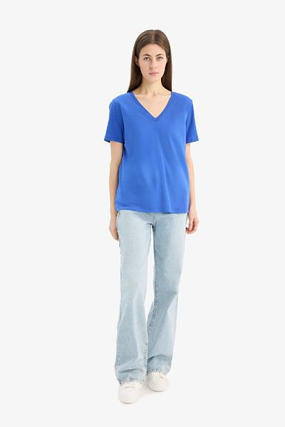 DeFacto Regular Fit V-Neck Basic Plain Combed Cotton Short Sleeve T-Shirt W9578Az25Sp