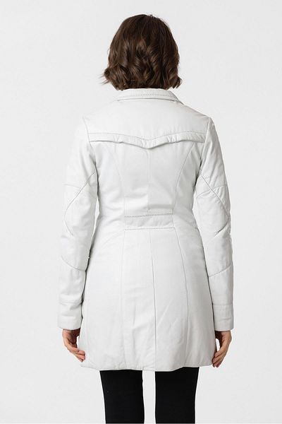 Deriderim White Bella Fiber Filling Shawl Collar Buttoned Women's Leather Coat