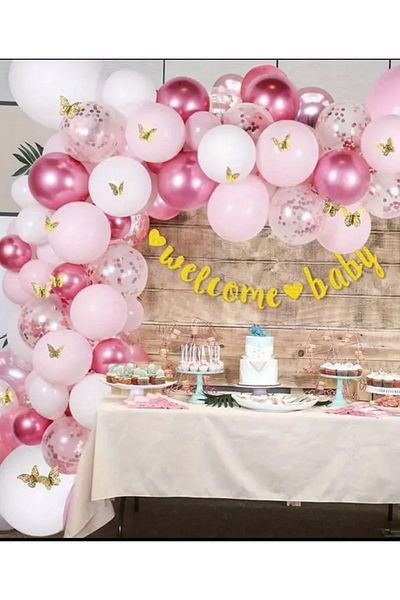 Çemrek Süs Parti Pink White Chrome Pink Transparent Sequin Balloon Chain Set of 100