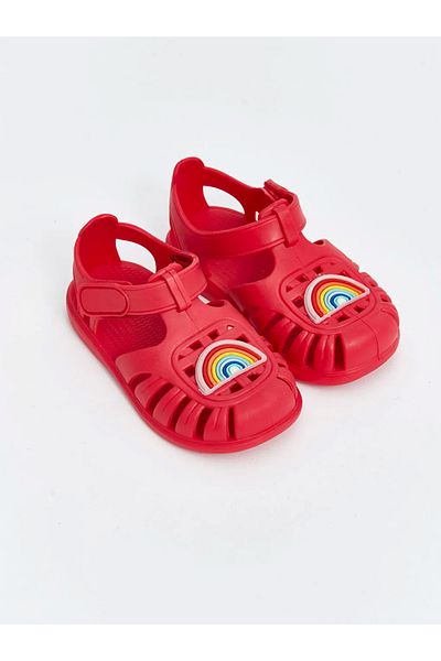 LC Waikiki Lcw Steps Rainbow Patterned Red Velcro Baby Girl Sandals
