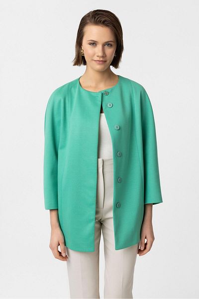 Deriderim Green Jadira Belted Three Quarter Sleeve Fabric Coat with Snap Closure