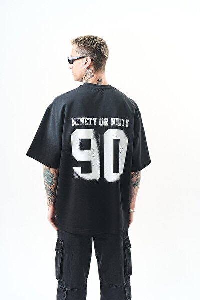 Respire Чоловічий оверсайз-футболка з принтом Ninety, чорна