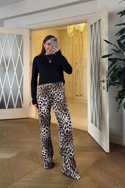 Tuba Butik Leopard Patterned Waisted Elastic Women's Trousers