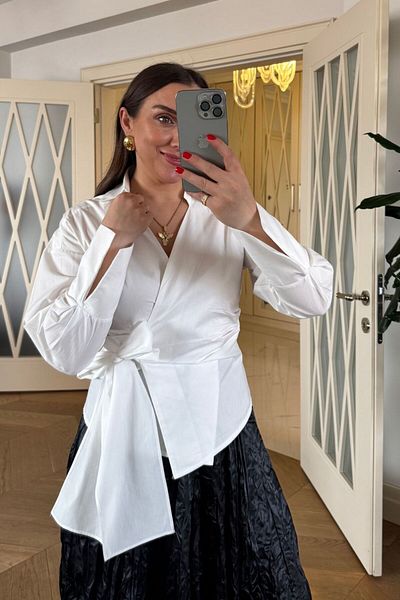 Tuba Butik Double Breasted Collar Tie Women's Shirt