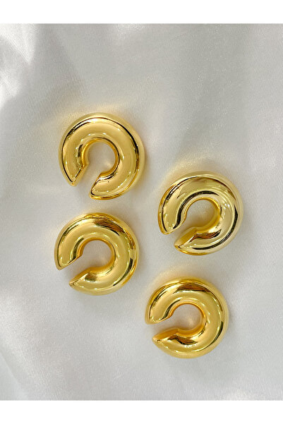 Jewelyf Bombe Büyük Kıkırdak Küpe Earcuff Altın Kaplama