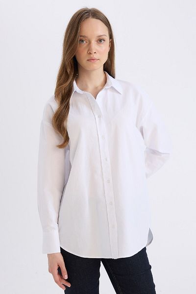 DeFacto Relax Fit Basic μονόχρωμο μακρυμάνικο πουκάμισο Oxford Tunic E1754ax25sp