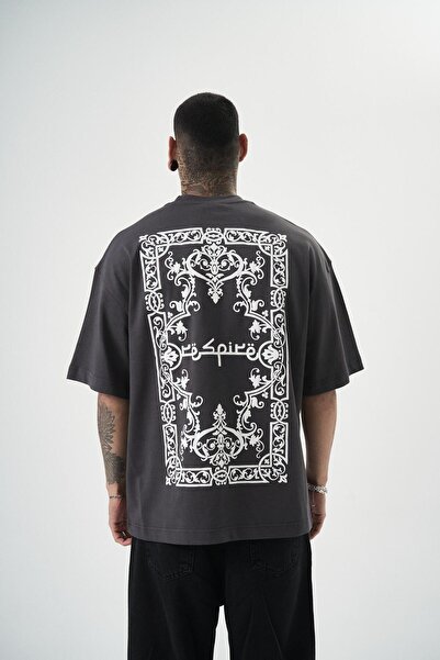 Respire Men's Ornaments Printed Oversize T-Shirt Smoked