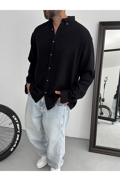 BYBASICMAN Black Collar Buttoned Oversize Shirt G-4863