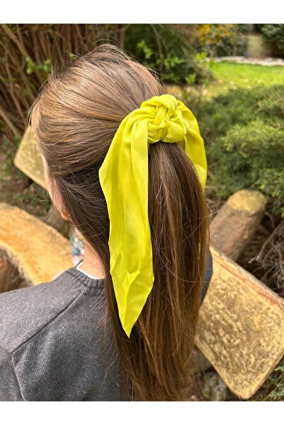 ByMerve Eșarfă de damă din satin Model Verde Neon Agrafă de păr elastică