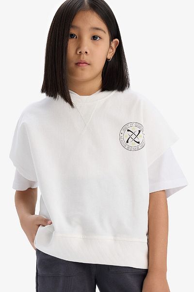 DeFacto Girl's Crew Neck Printed Oversize Sweatshirt - E1879A825Sm
