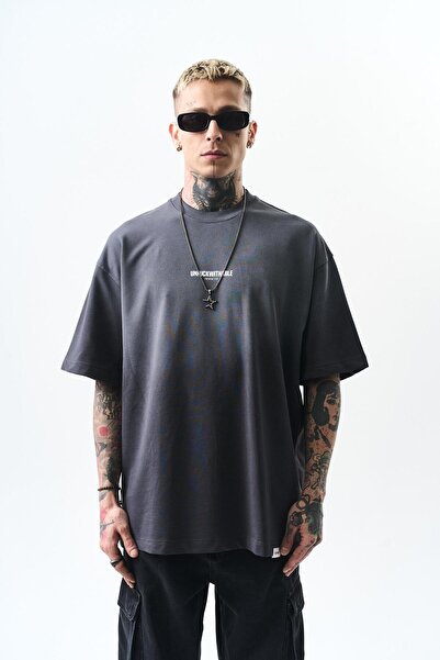Respire Erkek Unfuckwithable Baskılı Oversize T-Shirt Füme