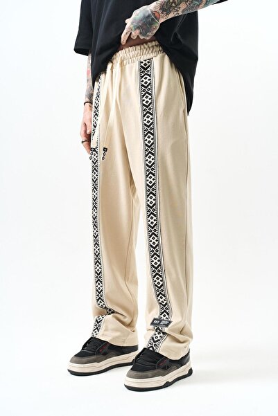 Respire Ανδρική έθνικ ρίγα Λεπτομερής Interlock φαρδύ παντελόνι μπεζ