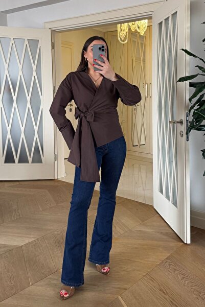 Tuba Butik Double Breasted Collar Tie Women's Shirt