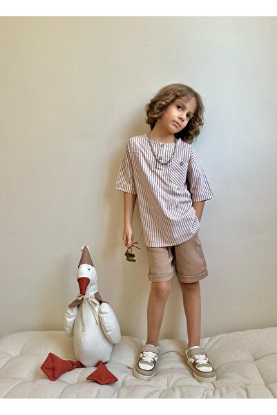 YİGİT BUTİK Yigit Butik Seersucker Fabric Mandarin Collar Boy Shorts Suit