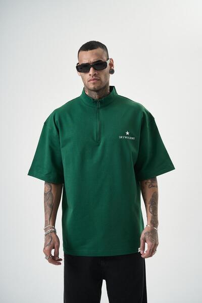 Respire Tricou supradimensionat cu jumătate de fermoar pentru bărbați