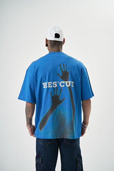 Respire Ανδρικό μπλουζάκι Oversize Blue Res'cue Printed