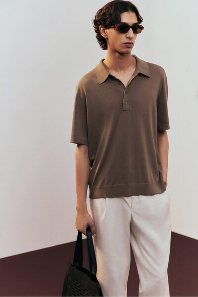 H&M İnce Triko Polo Tişört Regular Fit