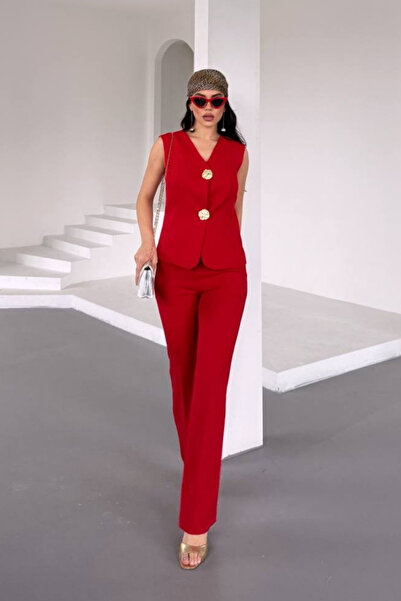 VZ BUTİK Set 2 piese pentru femei, vestă și pantaloni, elegant, cu detaliu cu...
