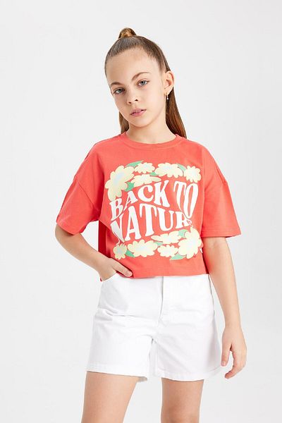 DeFacto Girl's Crew Neck Printed Short Sleeve T-Shirt B5099A824Sm