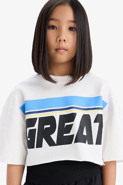 DeFacto Girl's Crew Neck Printed Short Sleeve T-Shirt E1880A825Sm