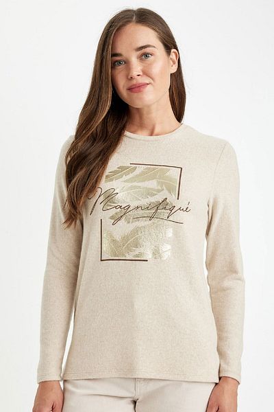 DeFacto Relax Fit Rundhals-Langarm-T-Shirt mit glänzendem Aufdruck D2697ax24au