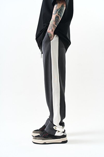 Respire Men's Leg Detailed Interlock Baggy Sweatpants Smoked