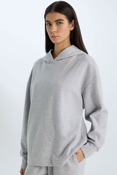 DeFacto Relax Fit Hooded Basic Plain Sweatshirt E1995Ax24Wn