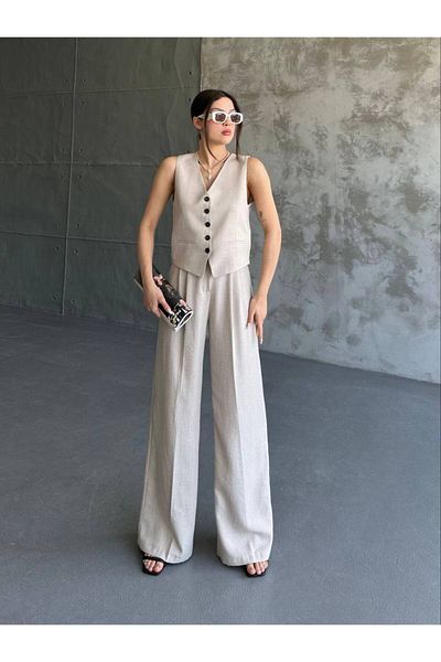 Moda İkra 2-Piece Linen Vest and Trousers Set