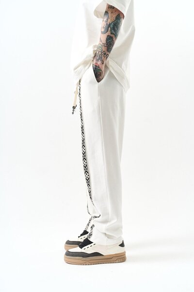 Respire Ανδρικό Ethnic Stripe με λεπτομερή Interlock φαρδύ φούτερ εκρού