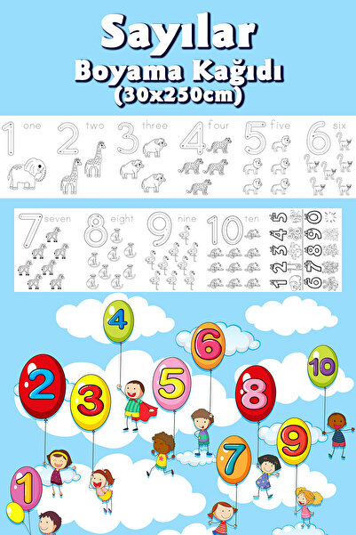 BiWini Sayılar Temalı Dev Boyama Kağıdı 2,5 Metre Rulo Boyama Kağıdı - Çocuk ...