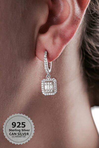 CAN SİLVER Kadın Baget Taşlı Gümüş Küpe-925 Ayar Gümüş Küpe