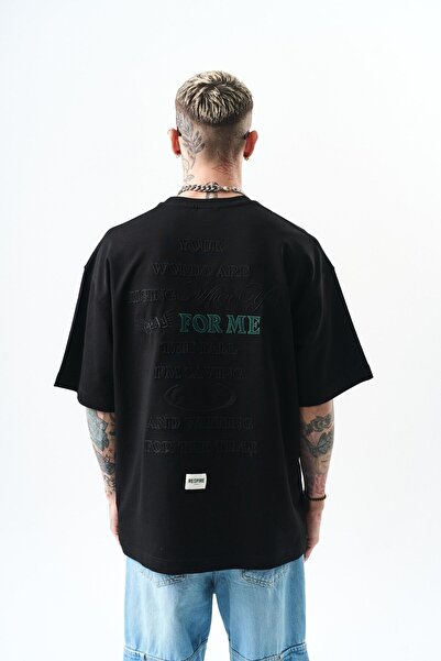 Respire تي شيرت رجالي مقاس كبير مطرز باللون الأسود